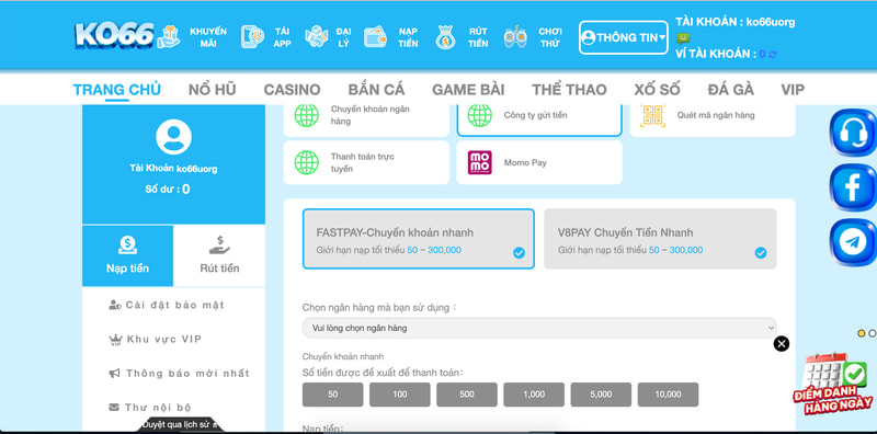 Nạp tiền Ko66 - Thuận tiện, nhanh chóng và đẳng cấp