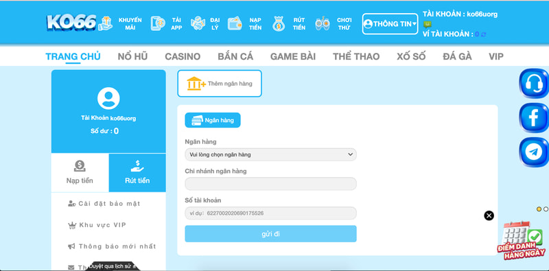 Hướng dẫn cách rút tiền thắng cược Ko66 về tài khoản